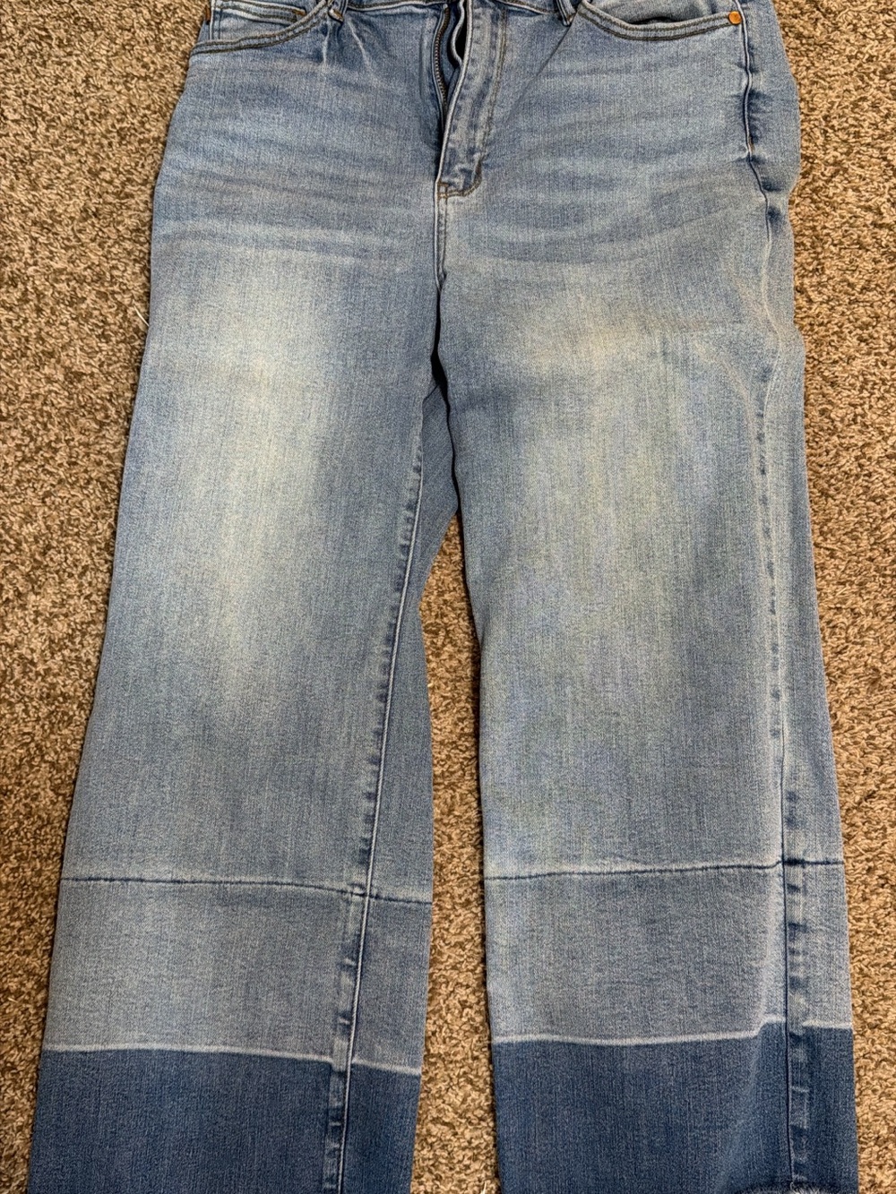 Judy Blue Two-Tone Light and Dark Blue Wide Leg Jeans